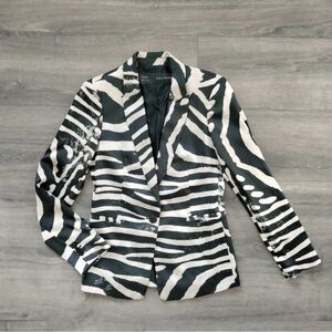 Zara Black and White Zebra Blazer Size XS